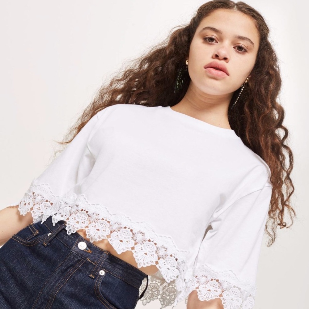 NWT TOPSHOP Boxy Lace Trim Top White size 8 medium - Picture 3 of 7